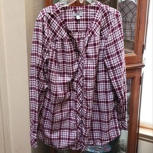 Croft & Barrow Plaid Button Down Top L